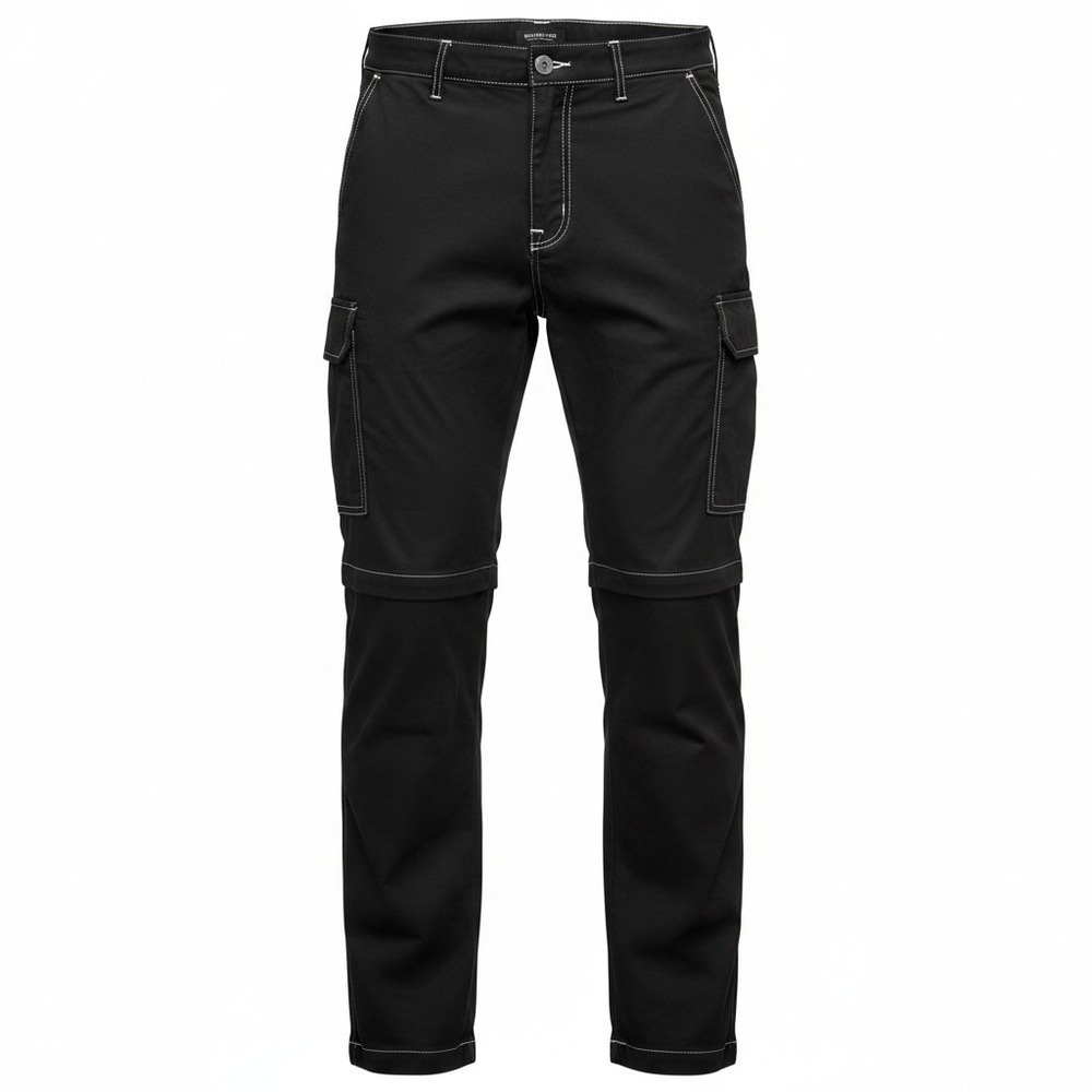True Religion Cargo Pants Men 34 Jet Black Convertible Zipper Contrast Stitching